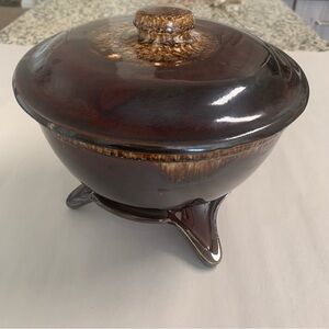 MCM VTG Brown Deep Casserole Dish Bowl with Lid and Stand, by Kathy Kale